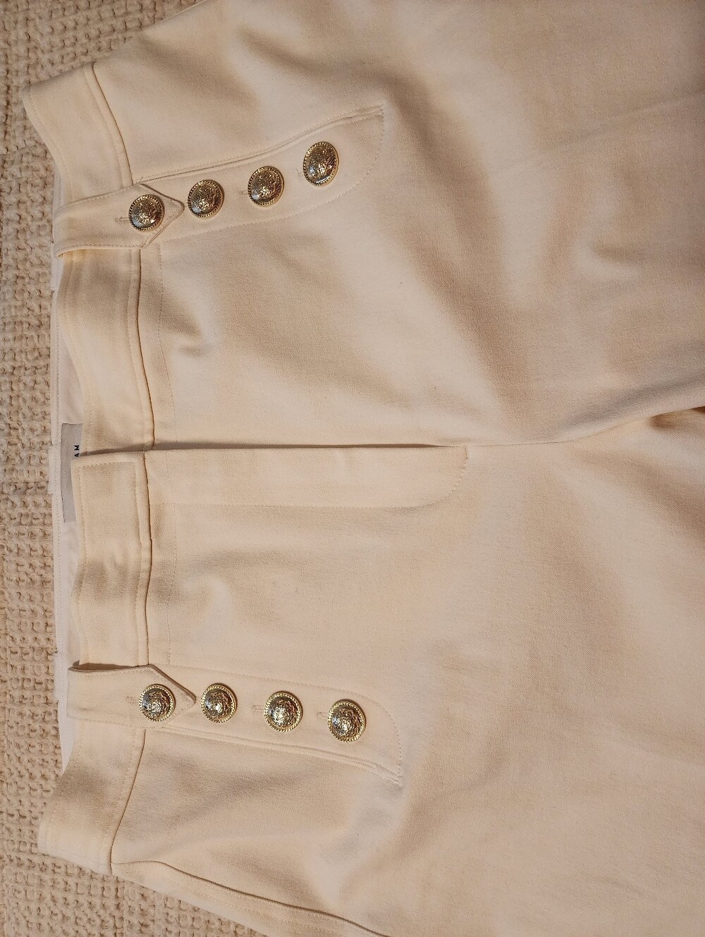 Derek Lam Cream Gold Sailor Button Flare Pants NWOT 18 Quiet Luxury Cotton - Picture 3 of 12